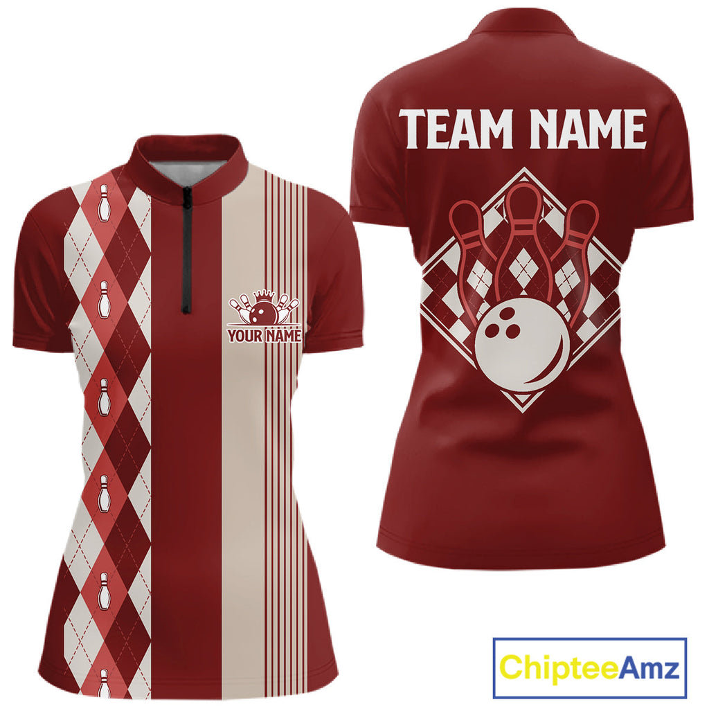 Red Argyle Bowling Retro Bowling Shirts Custom Argyle Bowling Team Jerseys