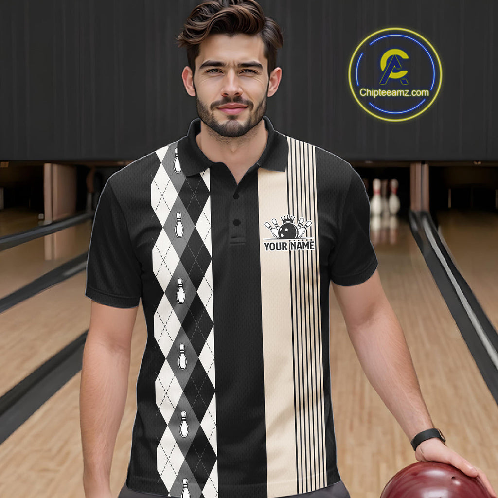 Black Argyle Bowling Retro Bowling Shirts Custom Argyle Bowling Team Jerseys