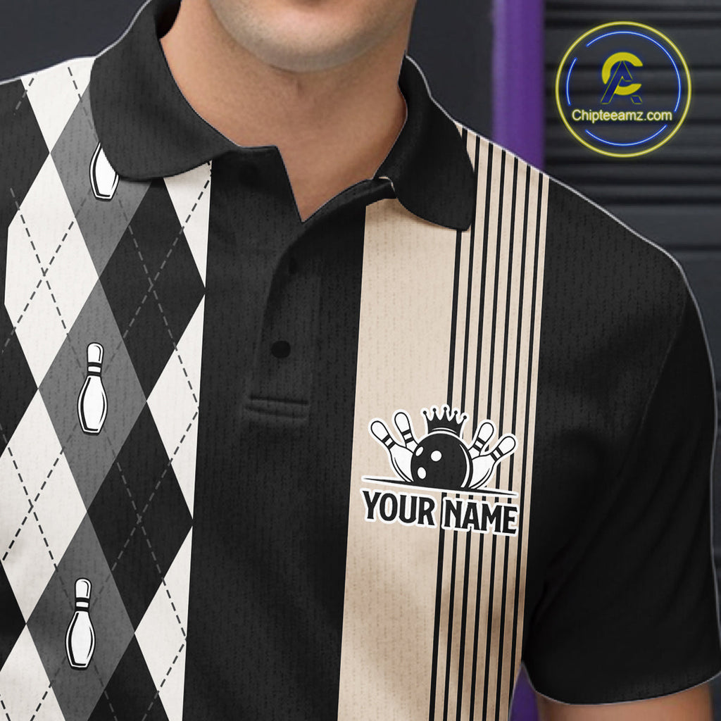 Black Argyle Bowling Retro Bowling Shirts Custom Argyle Bowling Team Jerseys