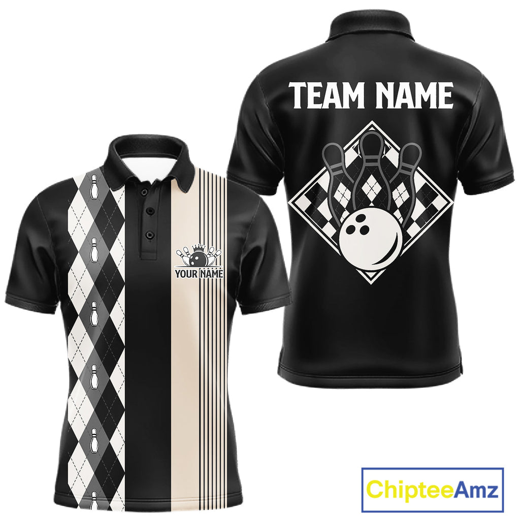 Black Argyle Bowling Retro Bowling Shirts Custom Argyle Bowling Team Jerseys