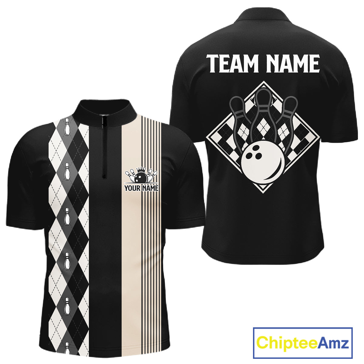 Black Argyle Bowling Retro Bowling Shirts Custom Argyle Bowling Team Jerseys