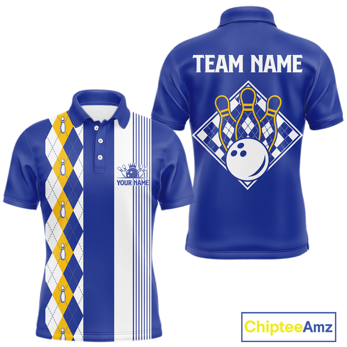 Blue Yellow Argyle Bowling Retro Bowling Shirts Custom Argyle Bowling Team Jerseys