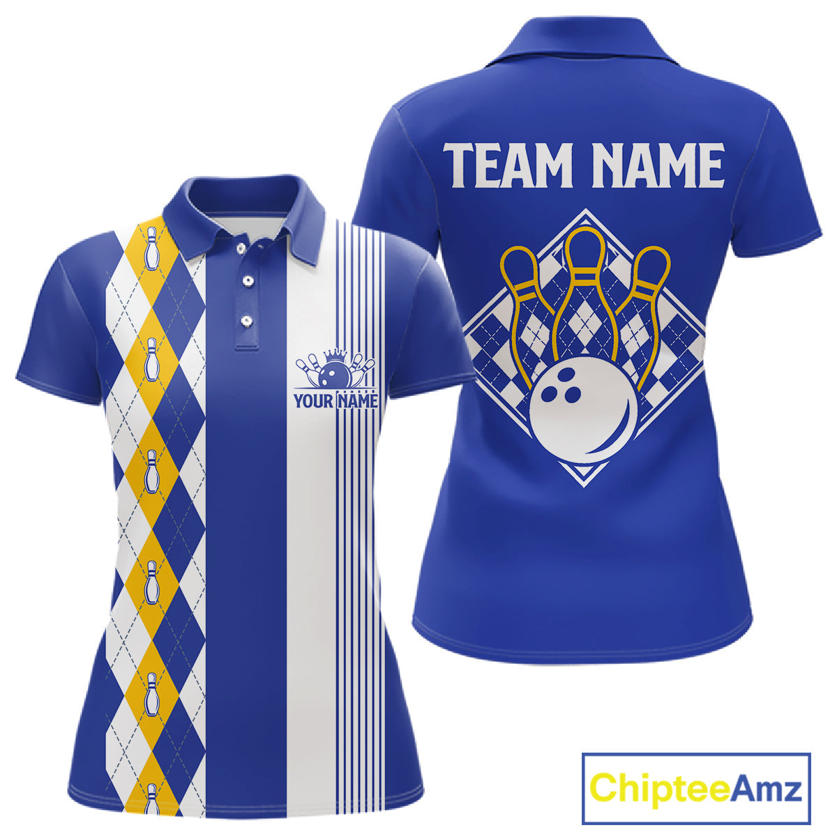 Blue Yellow Argyle Bowling Retro Bowling Shirts Custom Argyle Bowling Team Jerseys