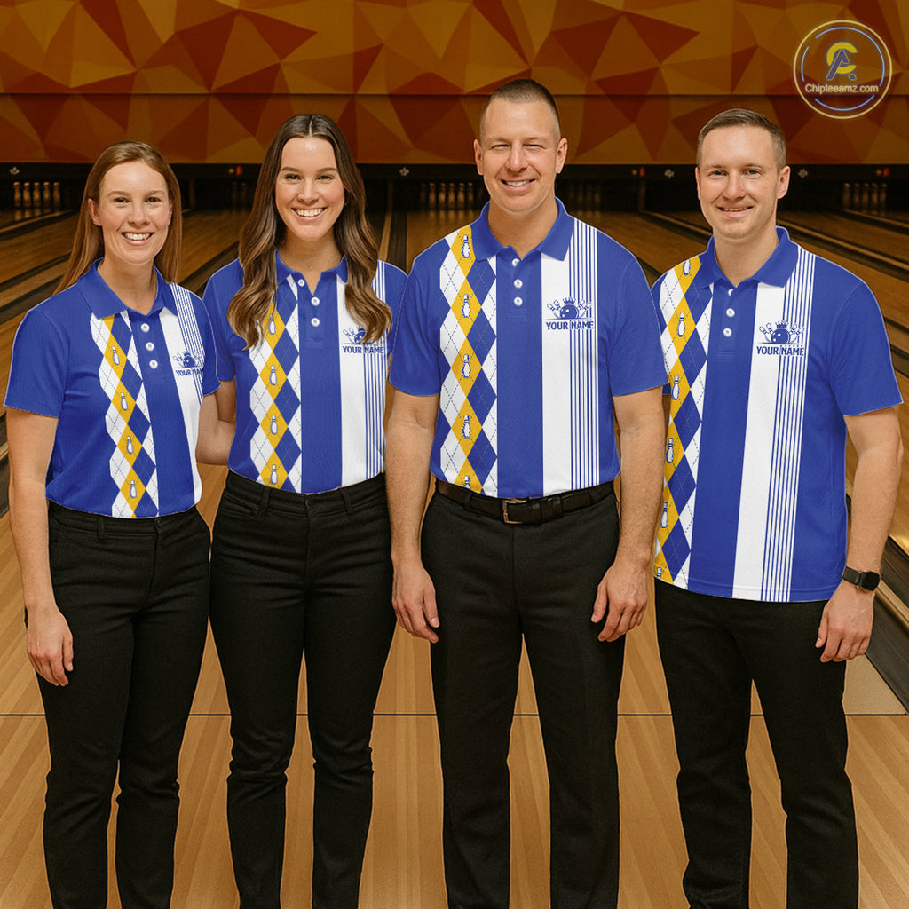 Blue Yellow Argyle Bowling Retro Bowling Shirts Custom Argyle Bowling Team Jerseys