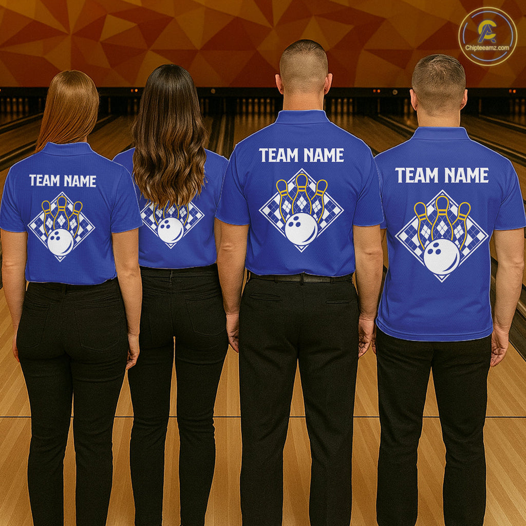 Blue Yellow Argyle Bowling Retro Bowling Shirts Custom Argyle Bowling Team Jerseys