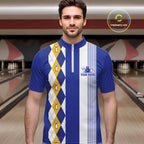 Blue Yellow Argyle Bowling Retro Bowling Shirts Custom Argyle Bowling Team Jerseys
