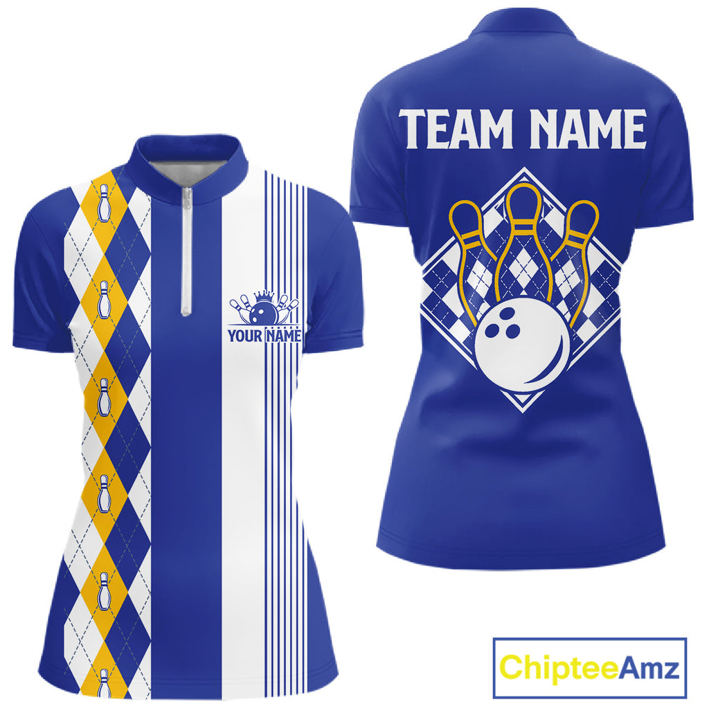 Blue Yellow Argyle Bowling Retro Bowling Shirts Custom Argyle Bowling Team Jerseys