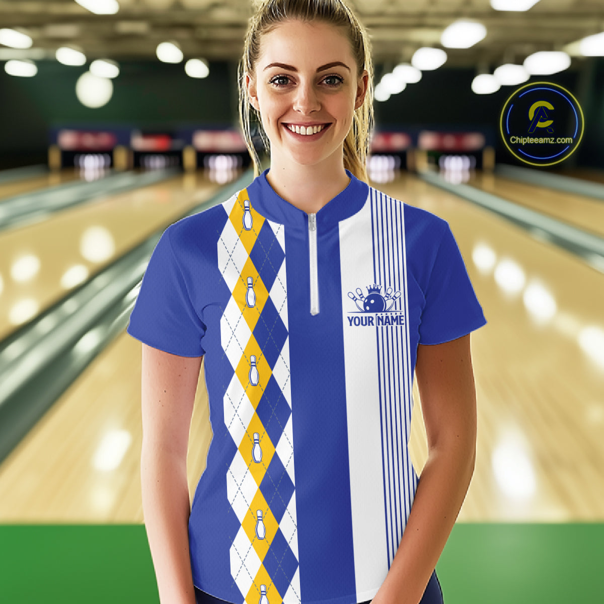 Blue Yellow Argyle Bowling Retro Bowling Shirts Custom Argyle Bowling Team Jerseys