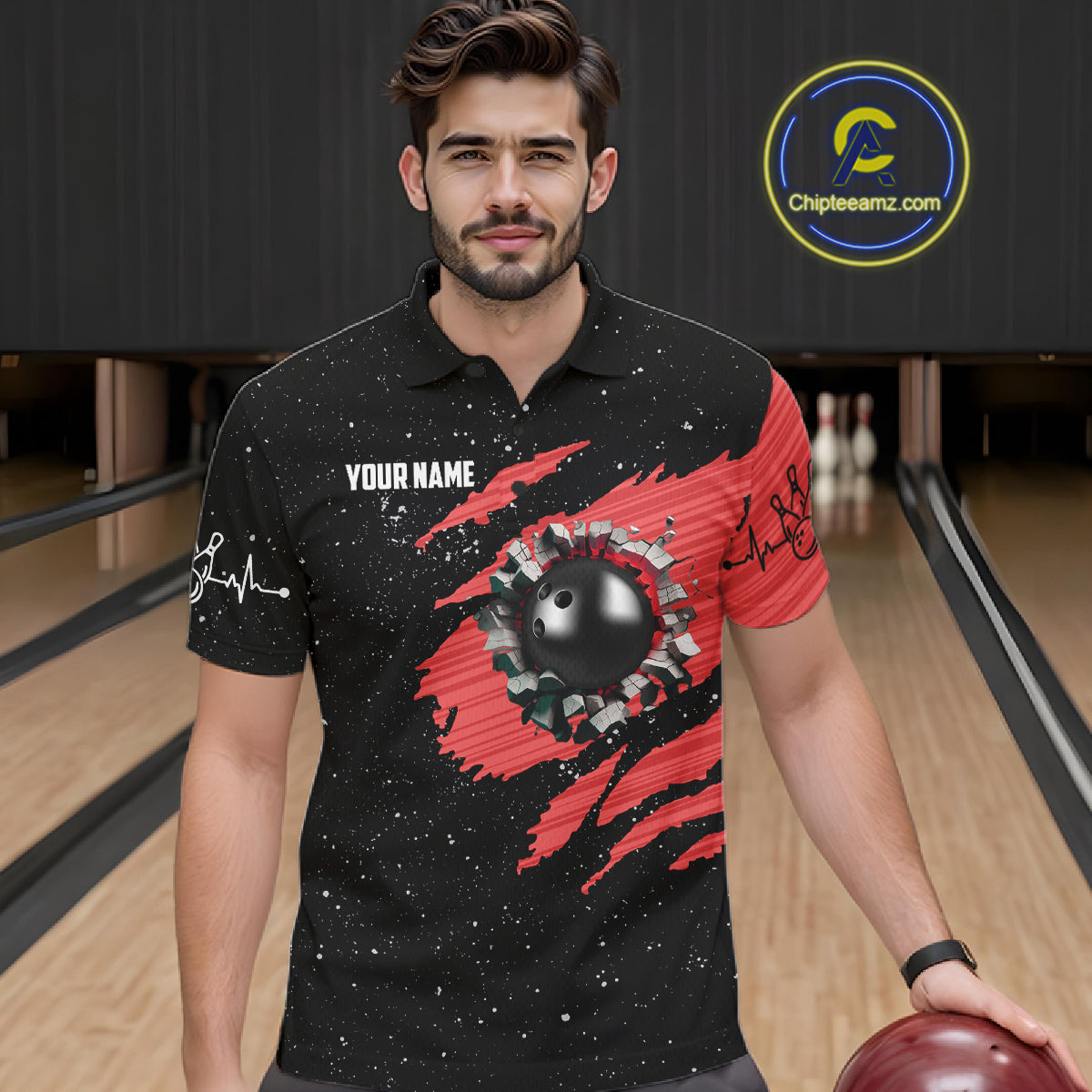 Custom Red Grunge US Flag Bowling Shirts, Patriotic Bowling Team Jersey Polo & 1/4 Zip