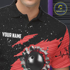 Custom Red Grunge US Flag Bowling Shirts, Patriotic Bowling Team Jersey Polo & 1/4 Zip