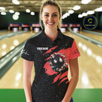 Custom Red Grunge US Flag Bowling Shirts, Patriotic Bowling Team Jersey Polo & 1/4 Zip