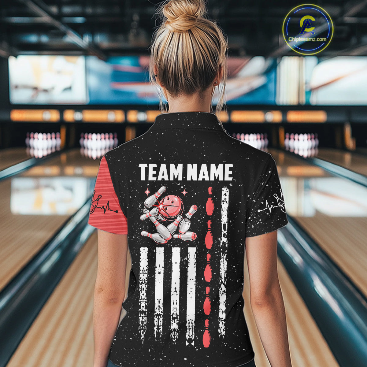 Custom Red Grunge US Flag Bowling Shirts, Patriotic Bowling Team Jersey Polo & 1/4 Zip