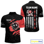 Custom Red Grunge US Flag Bowling Shirts, Patriotic Bowling Team Jersey Polo & 1/4 Zip
