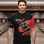 Custom Red Grunge US Flag Bowling Shirts, Patriotic Bowling Team Jersey Polo & 1/4 Zip