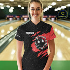 Custom Red Grunge US Flag Bowling Shirts, Patriotic Bowling Team Jersey Polo & 1/4 Zip