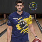 Blue And Yellow Grunge American Flag Bowling Shirts Custom Patriotic Bowling Team Jersey