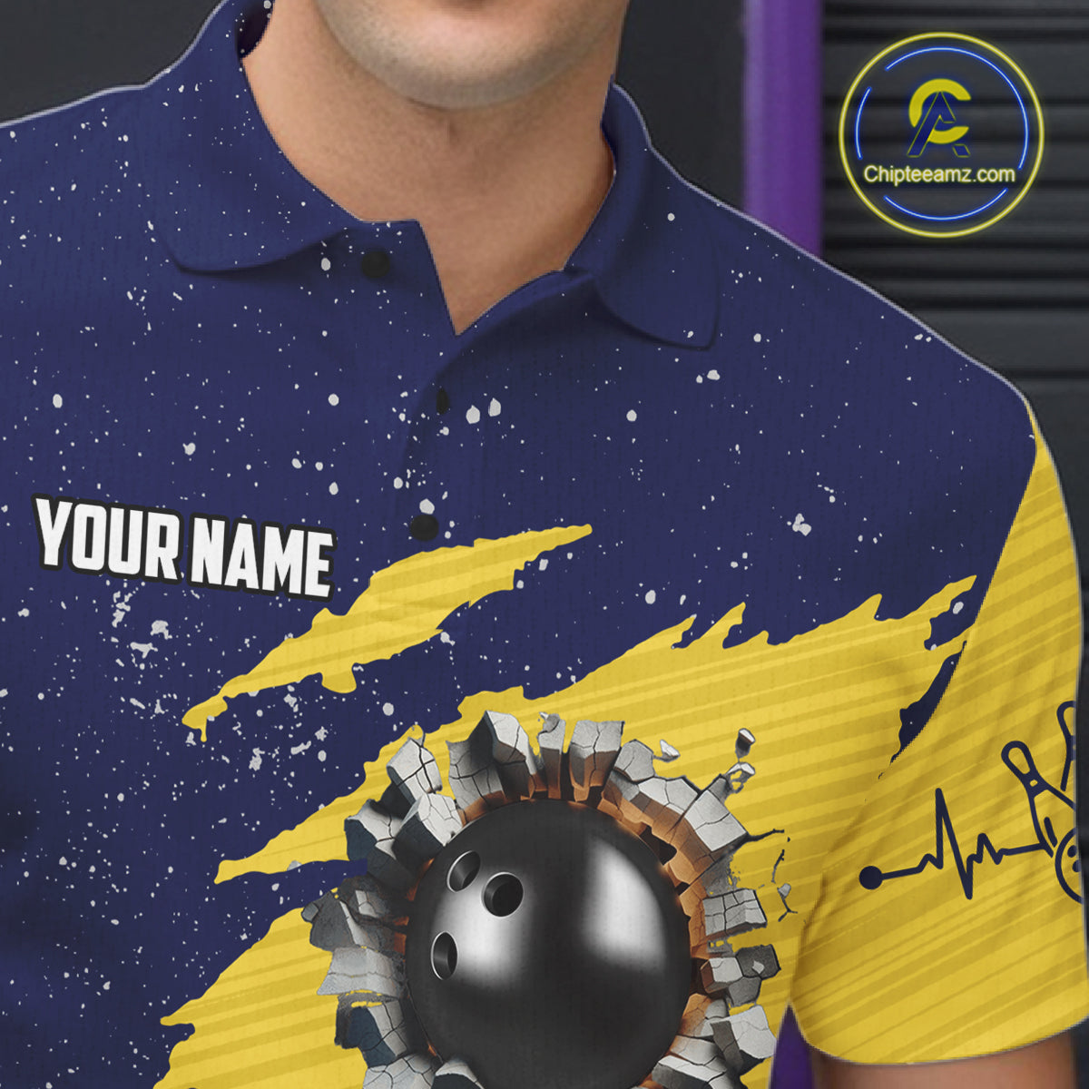 Blue And Yellow Grunge American Flag Bowling Shirts Custom Patriotic Bowling Team Jersey