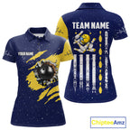 Blue And Yellow Grunge American Flag Bowling Shirts Custom Patriotic Bowling Team Jersey