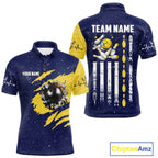 Blue And Yellow Grunge American Flag Bowling Shirts Custom Patriotic Bowling Team Jersey
