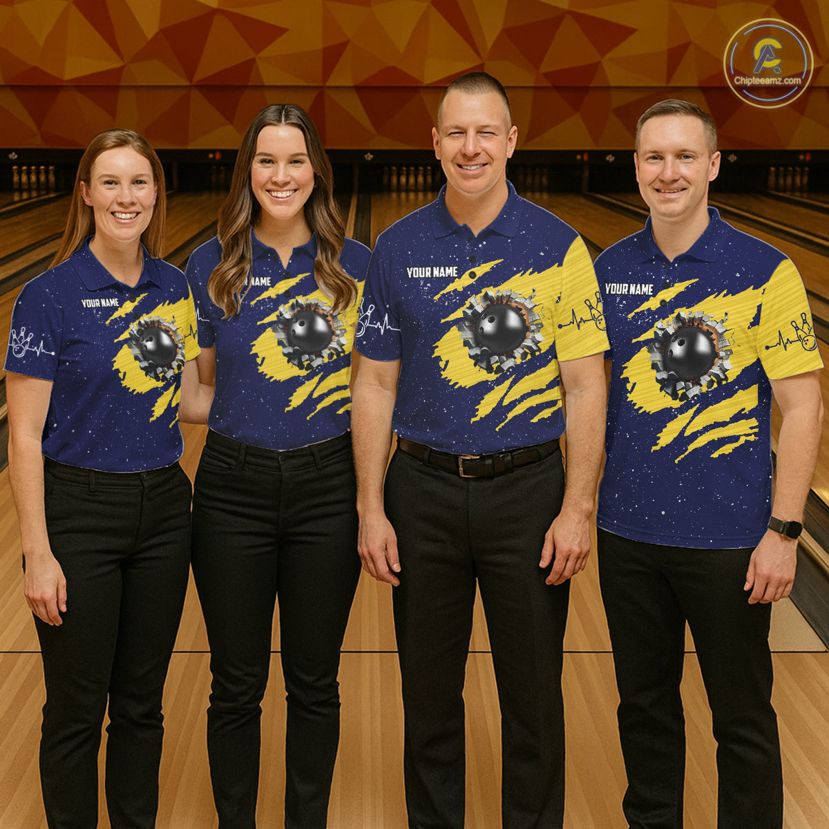 Blue And Yellow Grunge American Flag Bowling Shirts Custom Patriotic Bowling Team Jersey