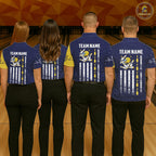 Blue And Yellow Grunge American Flag Bowling Shirts Custom Patriotic Bowling Team Jersey