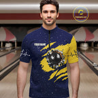 Blue And Yellow Grunge American Flag Bowling Shirts Custom Patriotic Bowling Team Jersey