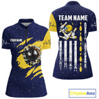 Blue And Yellow Grunge American Flag Bowling Shirts Custom Patriotic Bowling Team Jersey