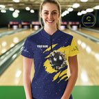 Blue And Yellow Grunge American Flag Bowling Shirts Custom Patriotic Bowling Team Jersey