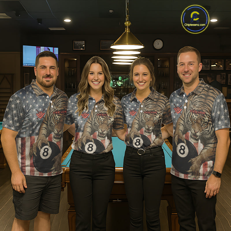 Personalized Vintage American Flag Tiger Billiard Shirt, 8 Ball Pool Billiard Team Jerseys