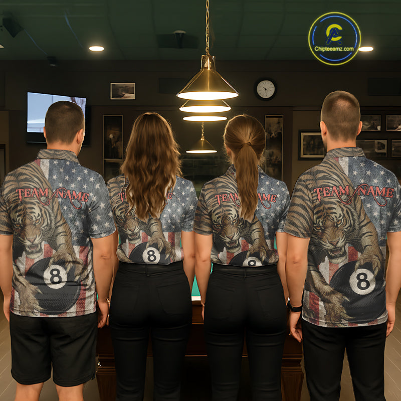 Personalized Vintage American Flag Tiger Billiard Shirt, 8 Ball Pool Billiard Team Jerseys