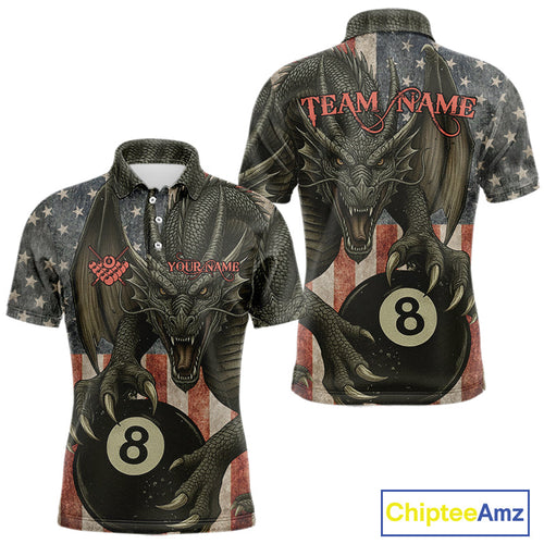 Personalized Vintage American Flag Dragon Billiard Shirt, 8 Ball Pool Billiard Team Jerseys