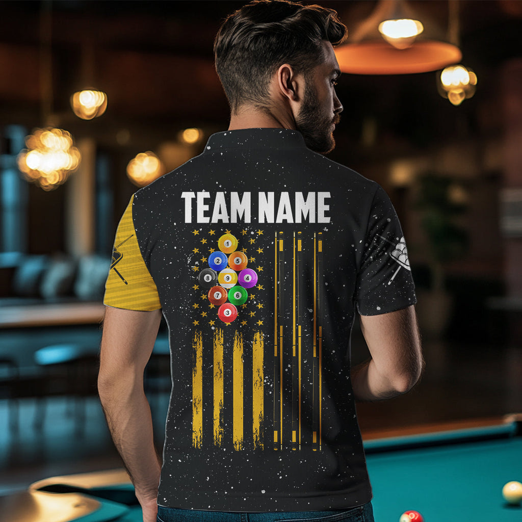 Yellow Black Grunge American Flag 9 Ball Pool Billiard Shirt Custom 9 Ball Billiard Team Jersey