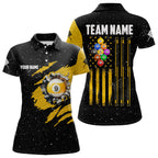 Yellow Black Grunge American Flag 9 Ball Pool Billiard Shirt Custom 9 Ball Billiard Jerseys