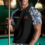 Personalized Blue Camo US Flag Billiard Shirts Custom Pool Team Jersey Polo & Quarter Zip