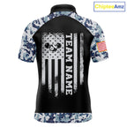 Personalized Blue Camo US Flag Billiard Shirts Custom Pool Team Jersey Polo & Quarter Zip