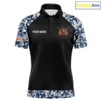 Personalized Blue Camo US Flag Billiard Shirts Custom Pool Team Jersey Polo & Quarter Zip