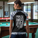 Personalized Blue Camo US Flag Billiard Shirts Custom Pool Team Jersey Polo & Quarter Zip