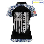 Personalized Blue Camo US Flag Billiard Shirts Custom Pool Team Jersey Polo & Quarter Zip