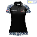 Personalized Blue Camo US Flag Billiard Shirts Custom Pool Team Jersey Polo & Quarter Zip