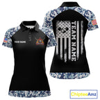 Personalized Blue Camo US Flag Billiard Shirts Custom Pool Team Jersey Polo & Quarter Zip