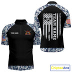 Personalized Blue Camo US Flag Billiard Shirts Custom Pool Team Jersey Polo & Quarter Zip