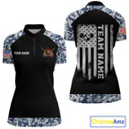 Personalized Blue Camo US Flag Billiard Shirts Custom Pool Team Jersey Polo & Quarter Zip