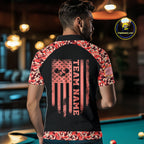 Personalized Red Camo US Flag Billiard Shirts Custom Pool Team Jersey Polo & Quarter Zip