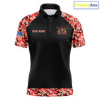 Personalized Red Camo US Flag Billiard Shirts Custom Pool Team Jersey Polo & Quarter Zip