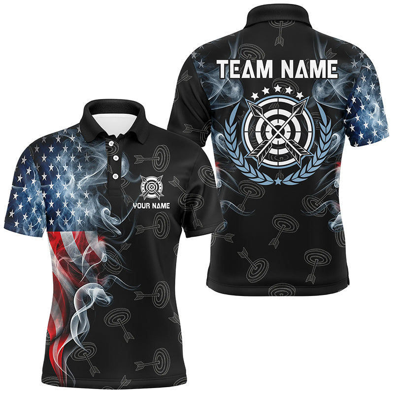 Personalized Smoke USA Flag Archery Polo & 1/4 Zip Shirts, Patriotic Archery Team Jerseys