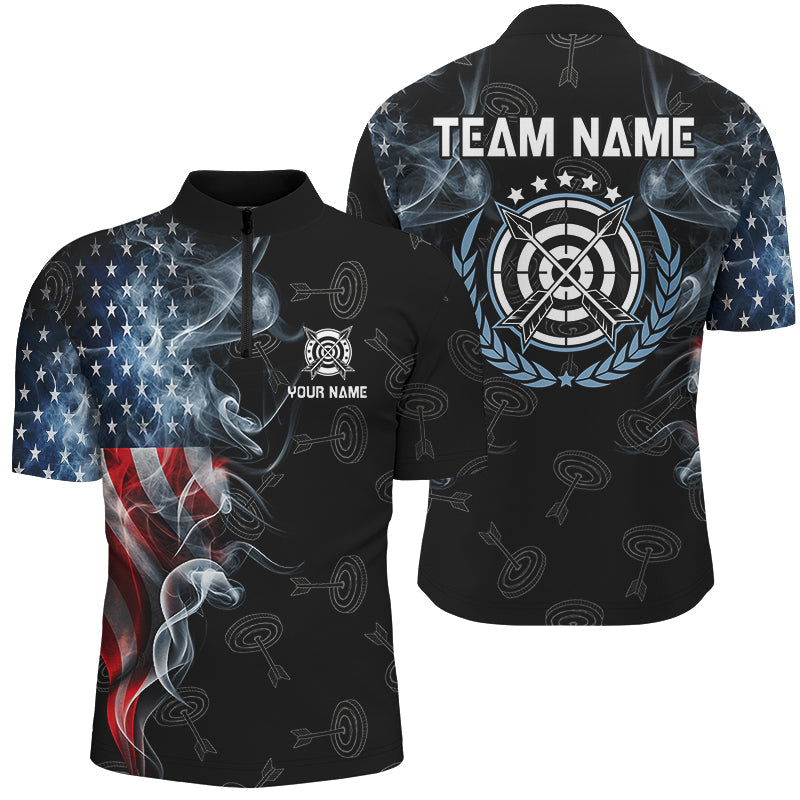 Personalized Smoke USA Flag Archery Polo & 1/4 Zip Shirts, Patriotic Archery Team Jerseys