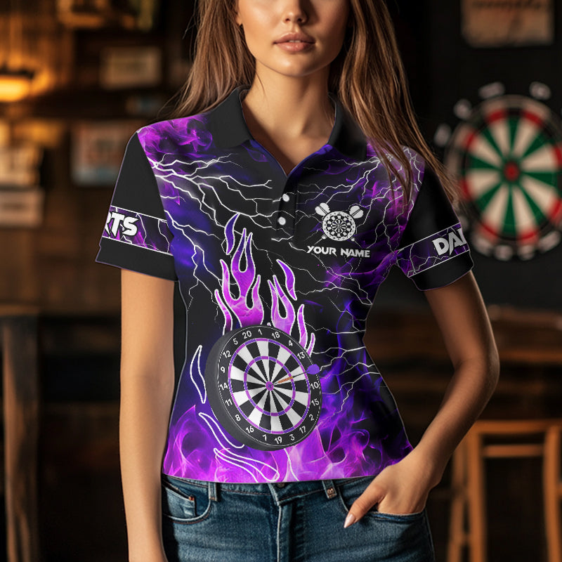 Purple Dart Board Fire Flame Custom Eagle Dart Shirts, Thunder Lightning Dart Team Jerseys
