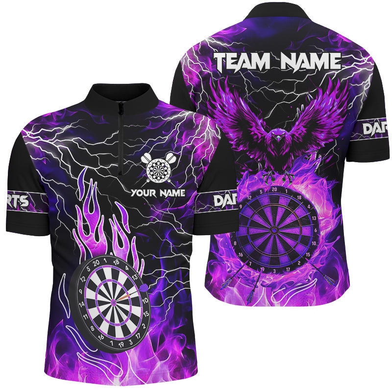 Purple Dart Board Fire Flame Custom Eagle Dart Shirts, Thunder Lightning Dart Team Jerseys