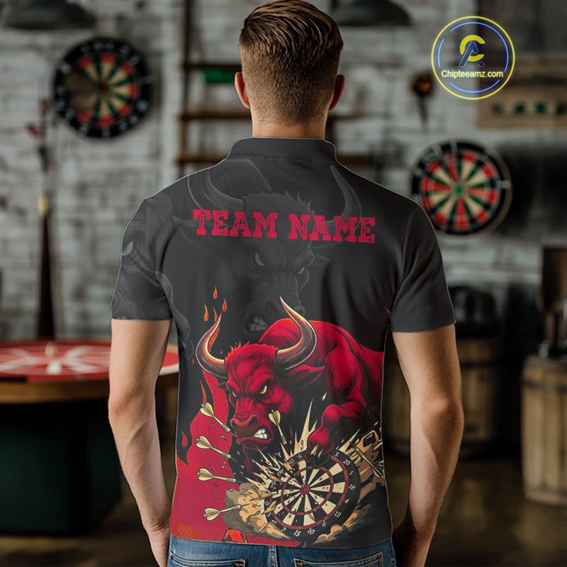 Black And Red Funny Bull Darts Shirt Custom Dart Jersey Team Polo & 1/4 Zip