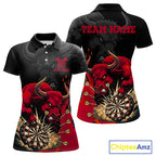 Black And Red Funny Bull Darts Shirt Custom Dart Jersey Team Polo & 1/4 Zip